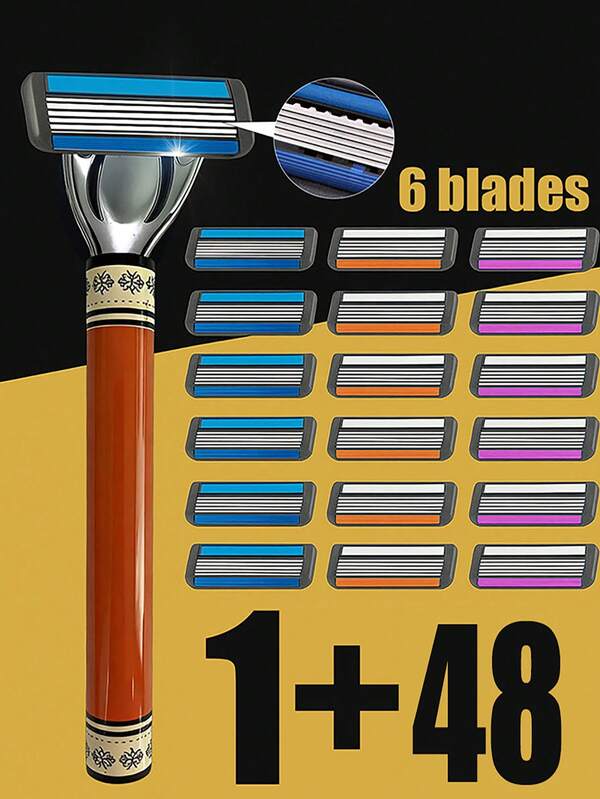 Exquisite And Affordable Manual Safety 6-Layer Upgraded Blade Shaver, Shaving Clean And Refreshing, Leaving No Stubble, Smooth And Skin Friendly, Suitable For Various Daily Shaving Scenarios. A Versatile Shaver Suitable For Both Men And Women, With Classic And Simple Patterns On The Blade Holder