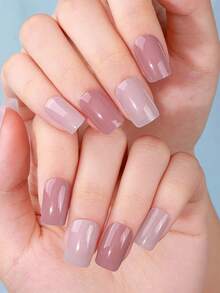 16片半固化凝胶美甲贴纸，简约优雅的粉橙色设计，自粘式全覆盖美甲贴纸，需配合UV灯使用，易于粘贴和卸除，适合女性和女孩日常、派对、约会等场合的DIY美甲。