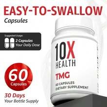 10X Health TMG Supplements - Trimethylglycine Supplement For Liver Support, Heart Wellness, Energy, Homocysteine Levels - TMG Capsules With Betaine Anhydrous - Non-GMO &Amp; Gluten-Free - 60 Capsules - 白色的 - 查看 5