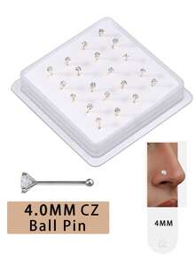 20PCS Golden Silvery Thin Nose Studs Set For Women Men 1.5mm-4mm Shiny CZ Nose Pins With L Shape, Straight, And Ball End – Nose Piercing Jewelry Case - Ball Pin - View 17