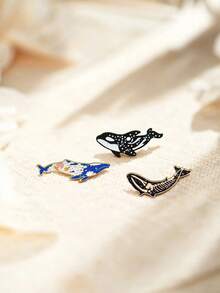 1/6pcs Alloy Cartoon Whale Brooch, Cute Ocean Series Adjustable Decorative Badge, Metal Versatile Clothing & Backpack Pin - Multicolor - View 2