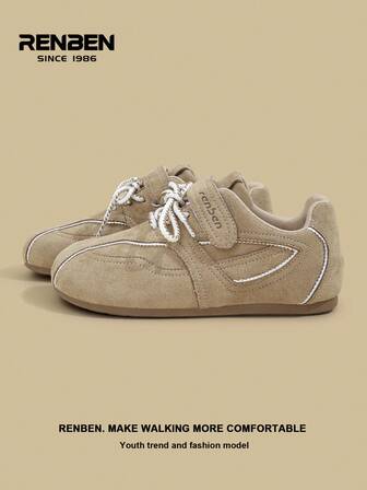 RENBEN 1 Pair Women's Retro Style Lace-Up Casual Sneakers, Front Lace-Up Solid Color, 2025 Autumn New Arrivals, Platform, Versatile Fashion Sporty Student Niche Racing Shoes, Soft Sole For Outing, Gathering, Travel