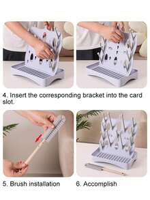 1 Escurridor multifuncional desmontable Material: PP Ligero y portátil Escurridor de tazas Utilizado para escurrir botellas/tazas/platos/vajilla y palillos, etc. Adecuado para el hogar/cocina/baño/habitación del bebé/oficina Estilo moderno y sencillo Diseño de base desmontable Incluye un cepillo desmontable para botellas Fácil de limpiar Fácil de almacenar Incluye ganchos y bandeja También se puede usar como tablero de almacenamiento de escritorio