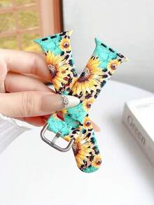 1 Set Elegante de Moda Correa de Reloj de Silicona Compatible con Apple Watch Band Strap 38/40/41/42/44/45/46/49mm, Compatible con Apple Watch Ultra2/S10/SE/9/8/7/6/5/4/3/2/1, Accesorios de Reloj de Moda Fina para Mujer, Correa/Banda Suave para Reloj Inteligente, Estilo y Personalizado Único - Regalo Perfecto para Cumpleaños, Aniversario, Navidad, Día de la Madre, San Valentín, Fiesta Temática con Diseños de Girasol, Flores de Cerezo y Estampado de Leopardo