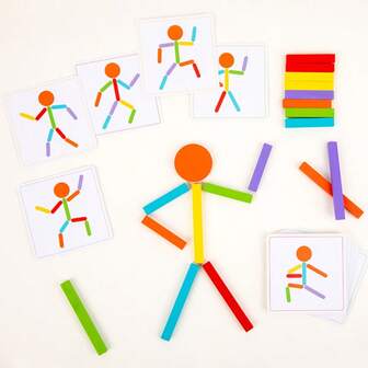 3 岁以上儿童木制拼图，创意魔杖堆叠游戏，促进认知发展和逻辑思维，彩色混合角色和形状套装，手眼协调和注意力训练，儿童益智玩具，适合男孩和女孩的拼图和匹配积木玩具