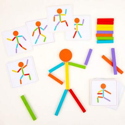 3 岁以上儿童木制拼图，创意魔杖堆叠游戏，促进认知发展和逻辑思维，彩色混合角色和形状套装，手眼协调和注意力训练，儿童益智玩具，适合男孩和女孩的拼图和匹配积木玩具