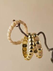 3pcs Fashionable Bohemian Style Acrylic Colorful Curved Tubes Stretch Bracelets, Suitable For Women To Wear On Daily Basis