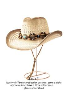 1 pieza Sombrero de paja tipo Panamá casual y bohemio con bloques de color, protección UV y a prueba de viento, versátil para hombres y mujeres, para todas las estaciones