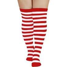 Zando Plus Size Thigh High Socks For Thick Thighs Women Striped Thigh High Stockings Over The Knee Socks Leg Warmers{"Size_name":"OneSizePlus","Color_name":"RedWhite"} - 紅白 - 查看 2