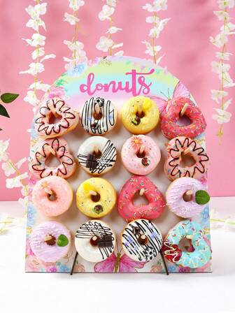 1set 9/16Holes Donut Wooden Display Stand, Rack Household Donut Display Rack Party Food Placement Rack, Rainbow Flowers Butterfly Arch Display Stand,1st Birthday Wedding Family Event Party Food Rack, Donut Display Wooden Stand, DIY Dessert Cake Decorations, Kitchen Decorations, Christmas Party Kitchen Cooking Stand, 2026 New Year Decoration,Birthday Gifts, Party Gifts Favor,Valentine's Day Decorations