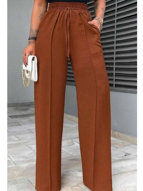 Calça Pontalona Feminina  Com Elasco Na Cintura Calça Alfaiataria Cintura Alta Tecido Duna