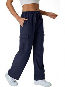 New Best-Selling Sport Pants Women's Cargo Pants Quick Dry Lightweight Water-Resistant Hiking Pants Elastic High Waisted Drawstring 4 Pockets - Màu xanh hải quân - Xem 6