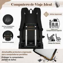 Mochila Laptop Mujer 15.6 Pulgadas Impermeable Mochila para Laptop con Puerto USB y Audífonos, Mochila para Viaje para Trabajo, Universidad y Negocios - Negro - Ver 8