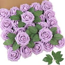 5/10/15/20/25/30 bông hoa hồng giả trông như thật, có cuống, dùng để tự làm bó hoa cưới, trang trí bàn tiệc, tiệc mừng em bé, trang trí nhà cửa. Đóng gói trong túi OPP (không kèm hộp). - Màu tím - Xem 11
