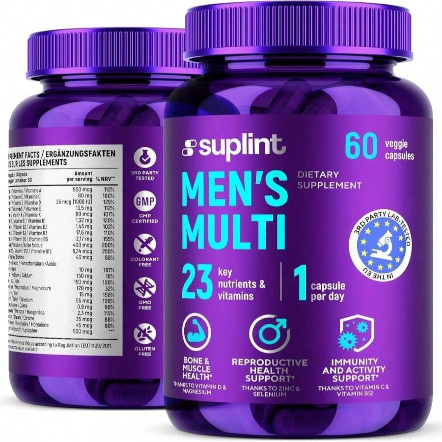 Multivitamin Supplement For Men | Complete Men's Complex With Vitamin A, C, D, E, B12, Zinc &Amp; More | Bone &Amp; Muscle Strength Vitamins | Reproductive, Activity &Amp; Immune Support Supplements | 60 Capsules - Trắng - Xem 1
