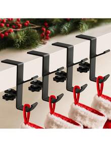 4Pcs/2Pcs/1PC Stocking Holders For Mantle For Christmas Decorations,2 In 1 Mantle Garland Holder For Hanging Christmas Stockings,No Drilling Required & Adjustable Garland Hanger, Metal - Black - View 1