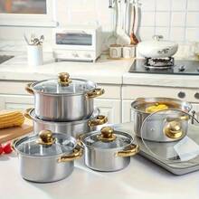 410 Stainless Steel Non-Stick Cookware (12pc), Easy-Clean Design For Home/Camping/RV Travel - Natural Color - View 1