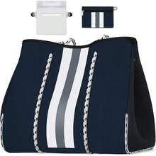 Large Multipurpose Neoprene Beach Tote Bag With Inner Pocket Women/Pool - A6-blue-upgraded - View 1