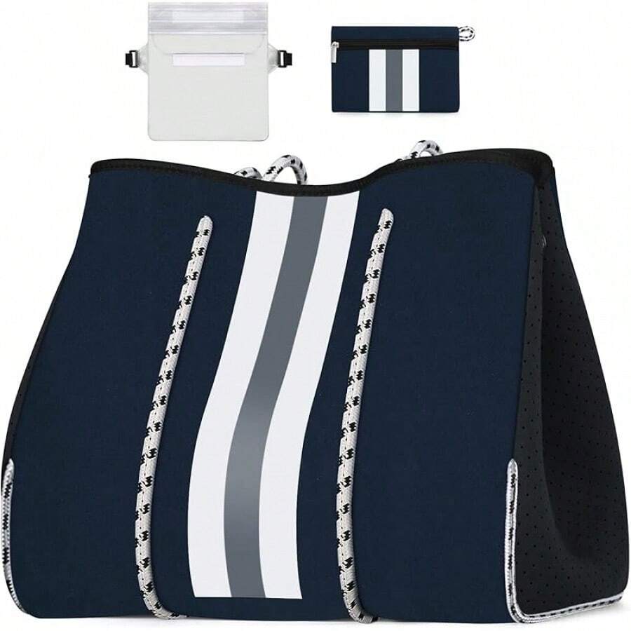 Large Multipurpose Neoprene Beach Tote Bag With Inner Pocket Women/Pool - A6-blue-upgraded - View 1
