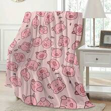 GEL HUT MUN 1件毛绒毯，创意可爱小猪图案印花，柔软保暖，适用于沙发、床、汽车、办公室、露营，也可作为礼物，四季皆宜 - 彩色 - 查看 10