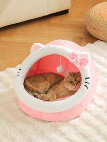 1 Giường mèo dễ thương cho nhà mèo trong nhà, nhà thú cưng có thể giặt được, giường hang ấm áp cho thú cưng, thích hợp sử dụng cho thỏ, chó con và mèo - Hồng - Xem 3