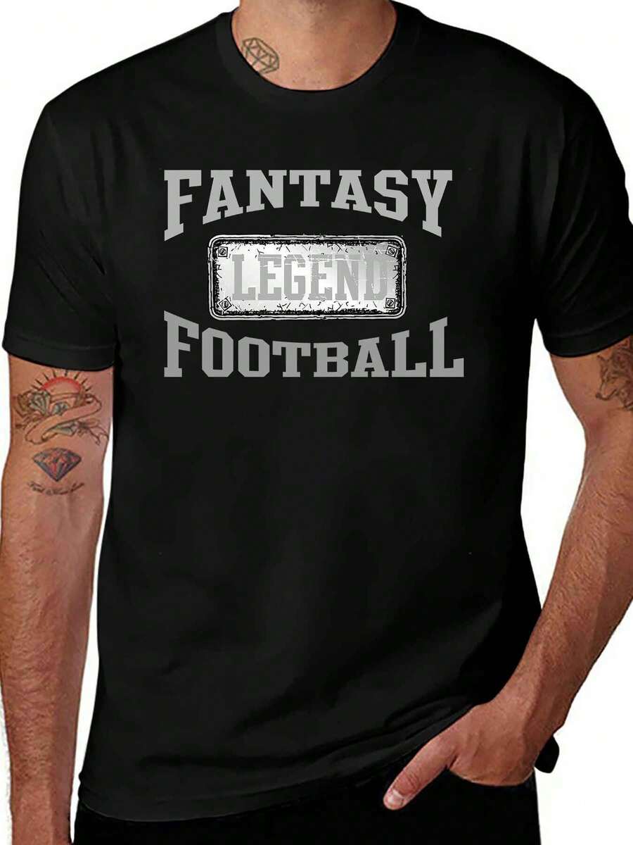 Camiseta de manga corta divertida de Fantasy Legend Football para hombre - Negro - Ver 1