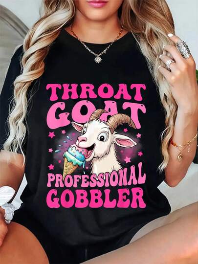 100% Cotton Embarrassing Shirt Throat Goat Inappropriate Adult Humor T-Shirt Women's Men's Graphic Tee Crew Neck Summer Vacation Tops