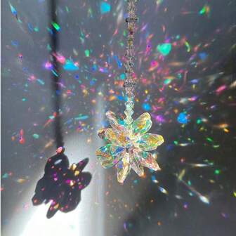 1 件彩虹水晶太阳捕手、水晶雪花花园太阳捕手、八角珠雪花吊坠、白水晶彩虹水晶雪花后视镜吊坠、汽车挂饰雪花配件、玻璃工艺用品、彩色玻璃汽车装饰，适用于餐厅、咖啡馆、多用途家居装饰配件、窗户悬挂和办公室装饰 - 周年纪念日送给她/她的完美礼物，完美的女性礼物
