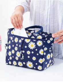 1pc Insulated Lunch Bag With Ice Pack - Large Capacity Thermal Lunch Tote Bag, Oxford Cloth And Aluminum Foil, Cute Pink/White Daisy Cow Print (Black/Blue/Green/Pink), Picnic - Machine Washable - Multicolor - View 6