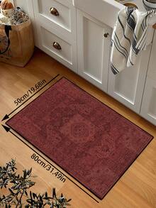 1pc Vintage Distressed Persian Style Rug, Red Bohemian Moroccan Comfortable Polyester, Pink Rug Rectangular Easy Care Machine Washable Area Carpet, Suitable For Living Room, Hallway, Bedside, Sitting Room, Bedroom, Home Decor - Multicolor - View 28