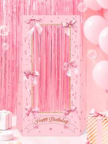 1个粉色蝴蝶结3D纸质相框装饰，粉色蝴蝶结生日派对拍照道具相框装饰，生日快乐装饰，家居装饰，房间装饰，粉色派对背景装饰，粉色公主派对用品，节日背景横幅，情人节装饰，易于组装 - 粉紅色蝴蝶結 - 查看 4