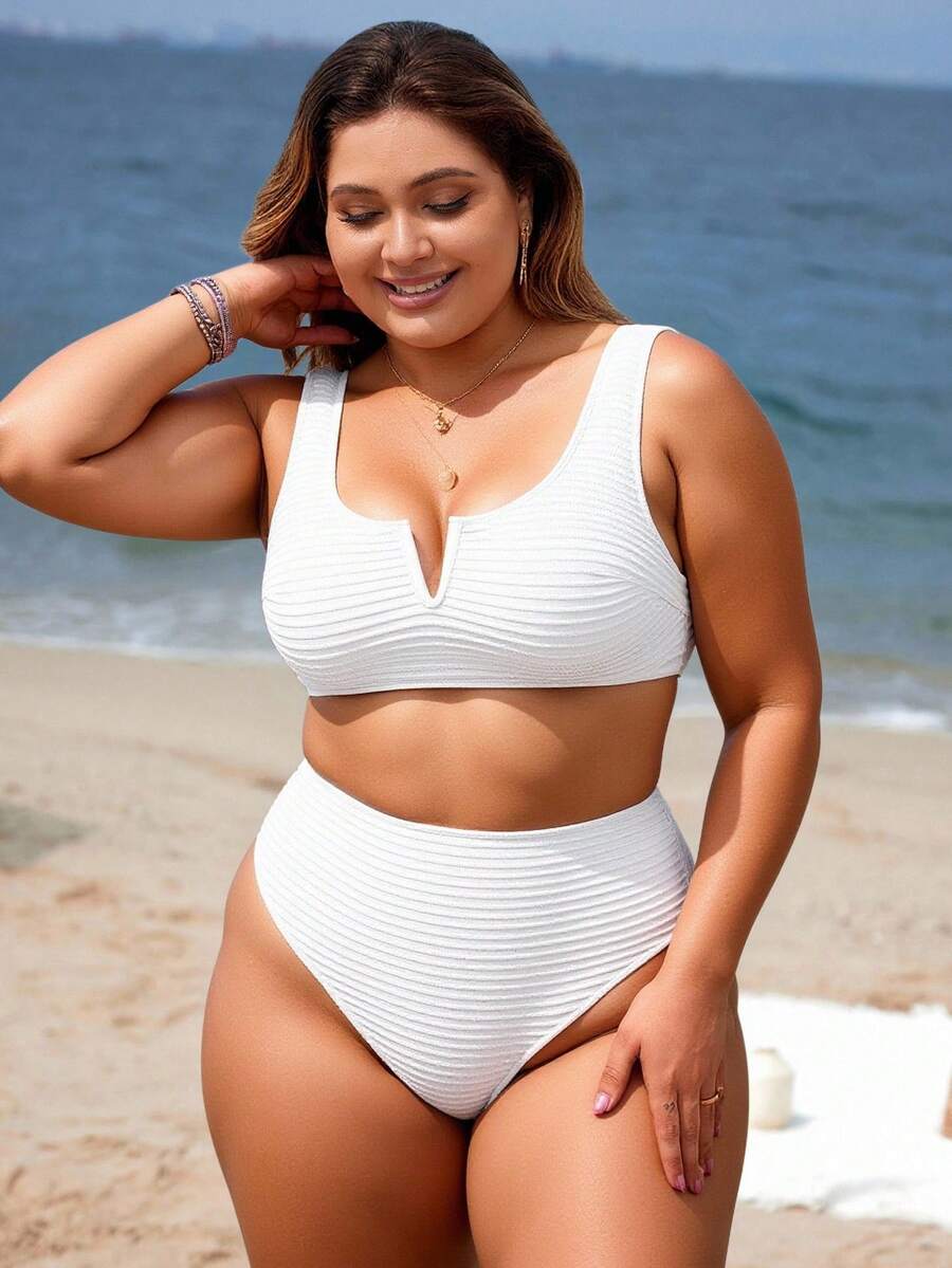 Swim Vcay Bộ bikini không dây trơn cỡ lớn đi biển mùa hè - trắng - Xem 1