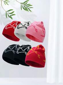 1顶鸟类图案提花针织帽，时尚男女通用休闲骑行帽，腈纶休闲帽，四季皆宜，万圣节和圣诞节新款设计 - 彩色 - 查看 1