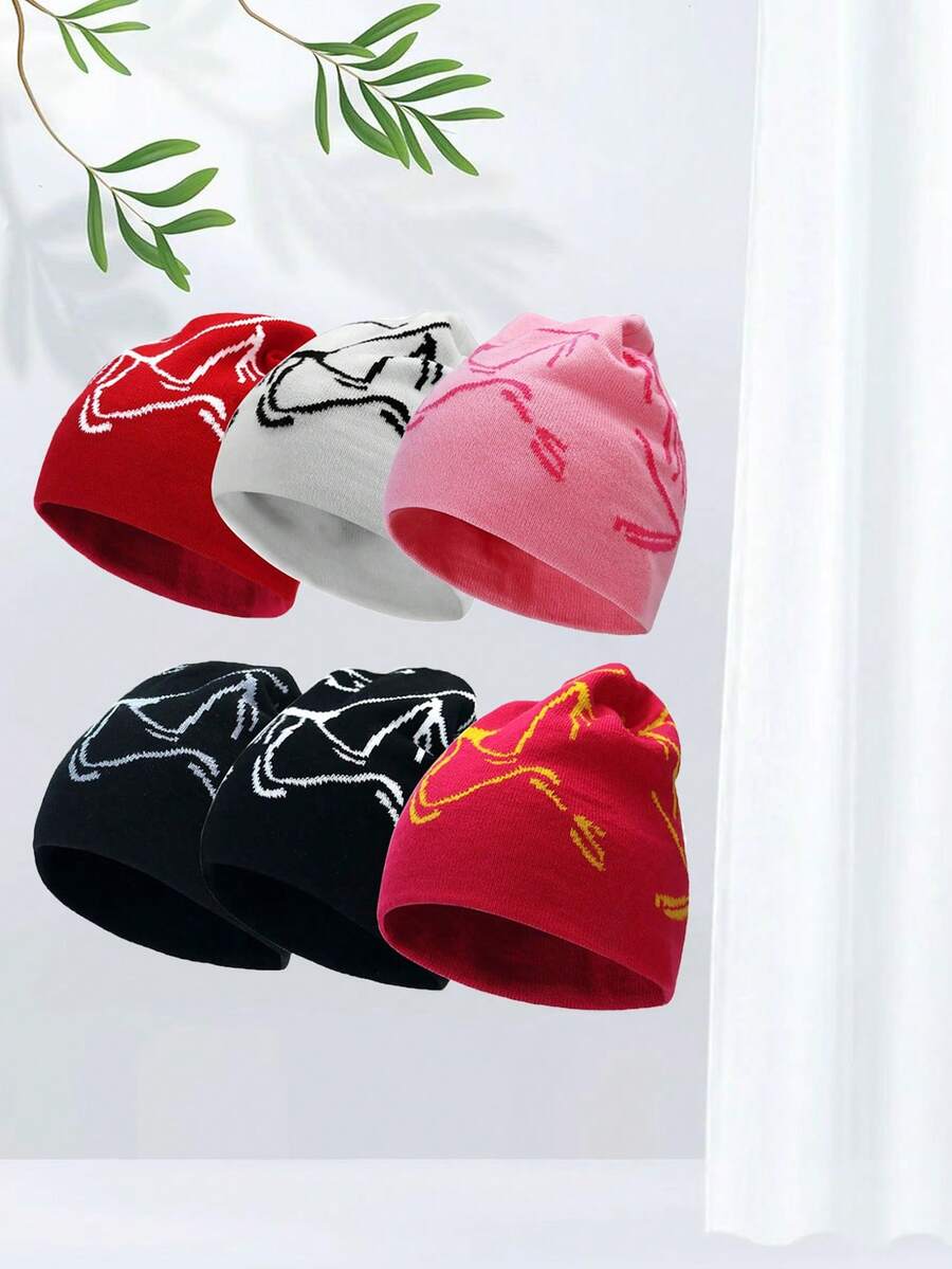 1顶鸟类图案提花针织帽，时尚男女通用休闲骑行帽，腈纶休闲帽，四季皆宜，万圣节和圣诞节新款设计 - 彩色 - 查看 1