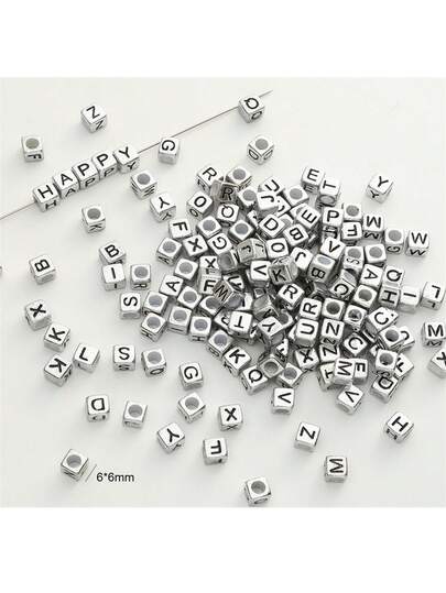 50 hạt chữ cái vuông Acrylic 6x6mm, đồ thủ công DIY, mặt dây điện thoại, đồ trang trí trang sức
