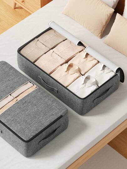 1 Large Gray Shoe Storage Bag, Large Foldable Shoe Storage Bag, Blanket, Pillow, Blanket, Bed Bottom Storage Bag, Storage Box With Transparent Window, Large Capacity Storage Bag, Shoe Storage Bag, Zipper Storage Bag, Decoration Room Decoration, Home Decoration, Bedroom Decoration
