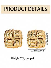 1 对时尚方形扭曲交叉缠绕夹式耳环女士复古几何编织纹理耳钉珠宝礼物 - clip - 查看 6