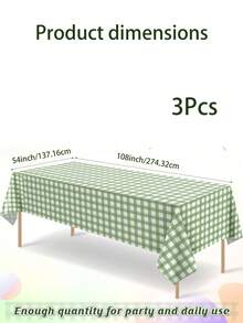 1/3pcs Green Plaid Disposable Tablecloth 54 X 108 Inches Rectangle Checkered Picnic Table Cover Suitable For Birthday Party, Christmas Theme Party, Picnic Mat, Wedding Party Decoration