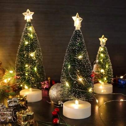 Conjunto de 3 enfeites de Natal em forma de pinheiro com LED, decoração natalina completa com luzes de Natal.