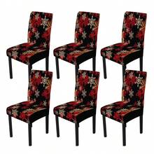 1/4/5/6/7/36 piezas Juego de fundas de silla/asiento con estampado de copos de nieve blancos y rojos para Navidad, adecuado para uso en interiores del hogar, restaurante, hotel, opción ideal para decoración diaria moderna. La mantequilla encaja en mesas de comedor cuadradas, las fundas de silla elásticas son lavables.