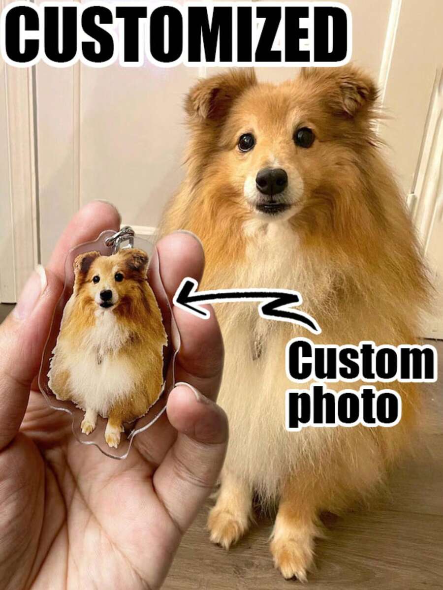 1 pieza Llavero conmemorativo personalizado para mascotas (perro/gato) con nombre y foto personalizados - Multicolor - Ver 1