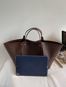 1pc New Korean Style Crinkled Shoulder Bag, Large Capacity Handbag, Lightweight Luxurious Vintage Elegant Tote Bag, Multipurpose Underarm Bag, High-End Fashion Shoulder Bag, Shopping Bag, Work Bag, Niche French Design - Coffee - View 8