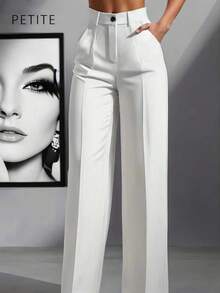 Women's Casual Commuter Solid Color Slant Pocket Straight Leg Pants, Suitable For Office White Spring - White - View 1