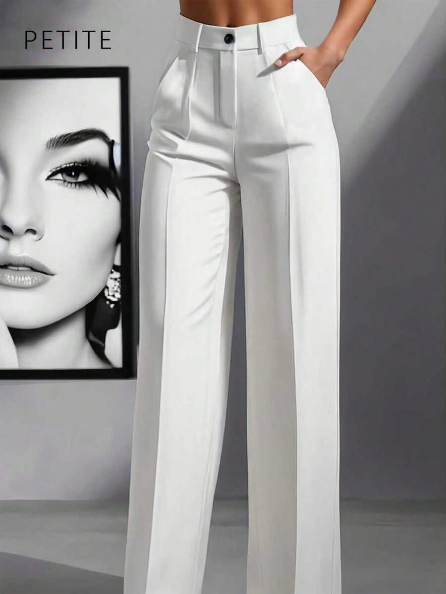Women's Casual Commuter Solid Color Slant Pocket Straight Leg Pants, Suitable For Office White Spring - White - View 1