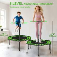 SOOZIER 45" Rebounder Trampoline For Adults, Mini Fitness Trampoline Bungee Rebounder With 3-Level Adjustable Handle, Indoor Outdoor Jumping Cardio Trainer, Max Load 264LBS, Green - 綠色 - 查看 4