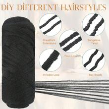 5/8/12卷黑色巴西羊毛腈纶纱线，适用于非洲合成钩针编织大辫子，麻花辫，70克/卷 - 黑色 - 查看 4