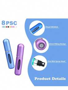 Refillable Perfume Atomizer Travel,8Pcs 5ML Portable Mini Pocket Perfume Atomizer Bottle Spray For Travel Accessories Tin Canister Organiser - Hồng - Xem 4