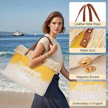 Large Multipurpose Neoprene Beach Tote Bag With Inner Pocket Women/Pool - D4-黃色 - 查看 2