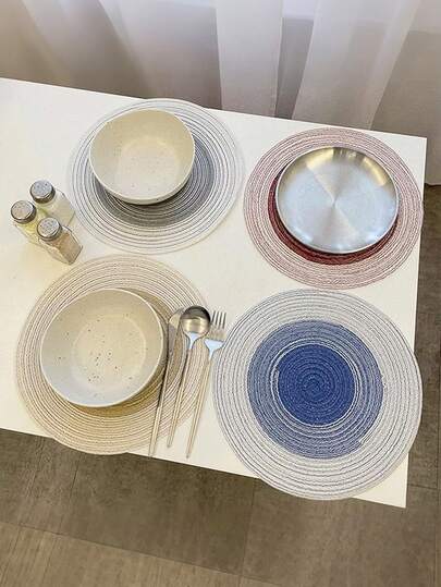 1pc/4pcs/6pcs 15-Inch Round Gradient Woven Placemats, Washable Non-Slip Heat-Resistant Tabletop Mats, Suitable For Home Dining Table Decor, Spring Outdoor Party Holiday Gifts, Christmas Decorations