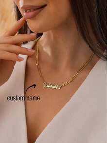 1pc Personalized Stainless Steel Name Necklace With Cuban Chain, Minimalist Name Necklace, Customizable Text, Women's Jewelry, Anniversary Gift, Birthday Gift, Christmas Gift